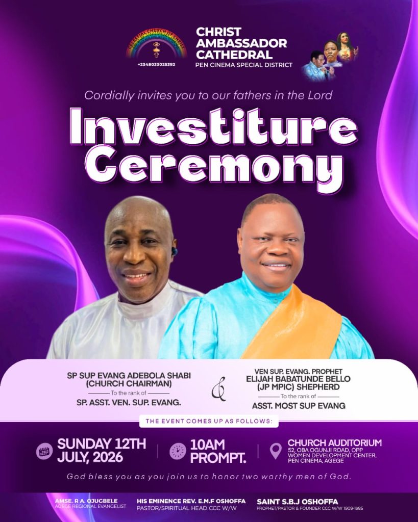 C.C.C CHRIST AMBASSADOR PARISH INVITES ALL TO INVESTITURE CEREMONY C.C.C CHRIST AMBASSADOR PARISH INVITES ALL TO INVESTITURE CEREMONY