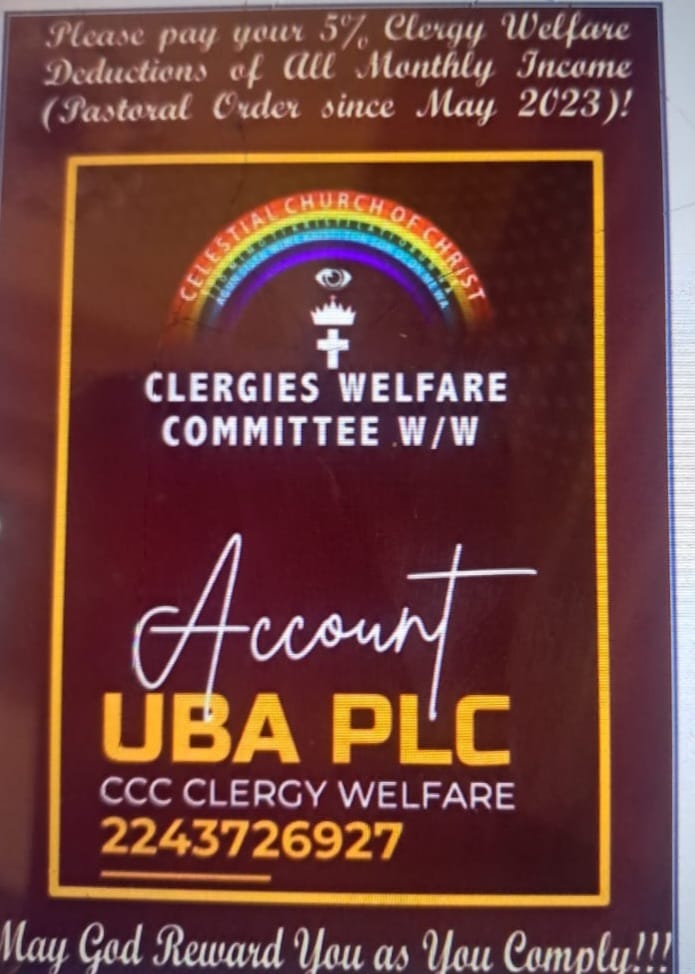 5% MONTHLY DEDUCTION FOR C.C.C CLERGY WELFARE REMAINS MANDATORY 5% MONTHLY DEDUCTION FOR C.C.C CLERGY WELFARE REMAINS MANDATORY
