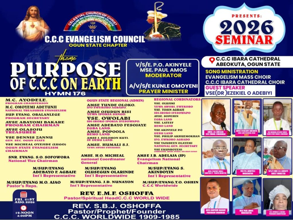 C.C.C EVANGELISM COUNCIL PRESENTS A SEMINAR THEMED “PURPOSE OF C.C.C. ON EARTH” C.C.C EVANGELISM COUNCIL PRESENTS A SEMINAR THEMED “PURPOSE OF C.C.C. ON EARTH”